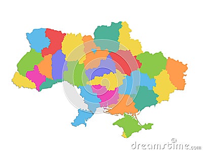 Ukraine map administrative division separate regions color map isolated on white background blank Vector Illustration