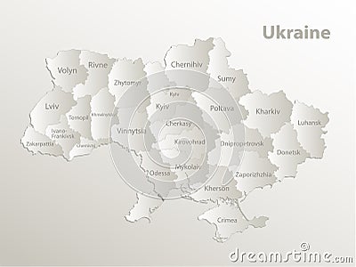 Ukraine map administrative divisions separates regions with names of individual regions 3D natural paper Vector Illustration