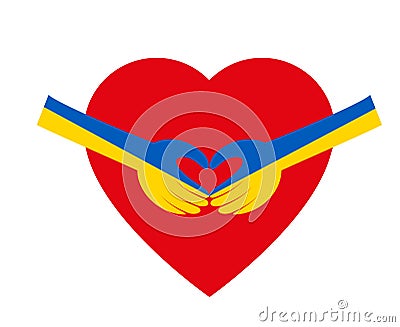 Ukraine National Europe Flag Hands Emblem With Heart Vector Illustration