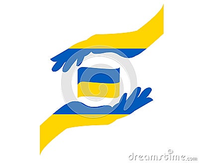 Ukraine Ribbon And Hands Flag Emblem Symbol Abstract Vector Illustration