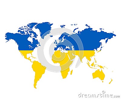 Ukraine World Map Flag Emblem National Europe Cartoon Illustration