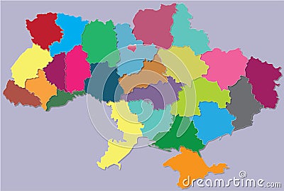 Ukraine. Map. Distribution by regions. Territorial integrity Vector Illustration