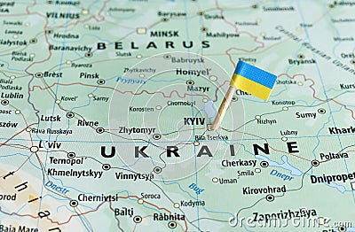 Ukraine map flag pin Stock Photo