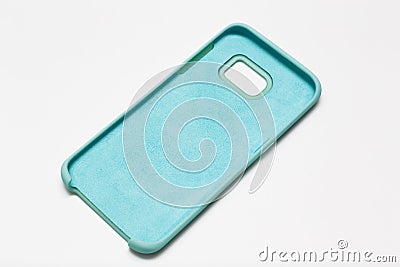 Ukraine, Odesa - January, 4 2024: Beautiful soft pastel mint color mobile phone case for Samsung isolated on white Stock Photo