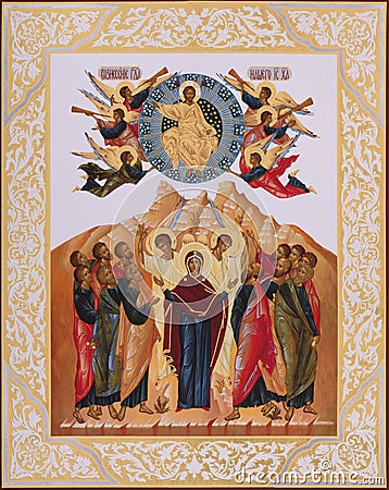 UKRAINE, ODESSA REGION, VILLAGE PETRODOLINSKOE â€“ JUNE, 22, 2017: Orthodox icon of the Ascension of Jesus Christ Editorial Stock Photo