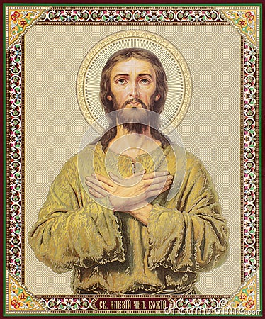 UKRAINE, ODESSA REGION, VILLAGE PETRODOLINSKOE â€“ SEPTEMBER, 09, 2020: Orthodox icon Saint Alexis the man of God Editorial Stock Photo