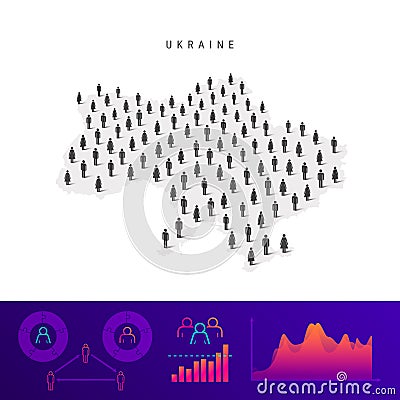 Ukraine people map. Detailed vector silhouette. Mixed crowd of men and women. Population infographic elements Cartoon Illustration