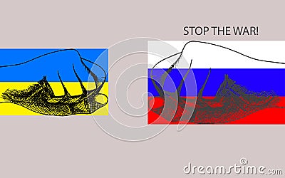 Ukraine and russia confrontation. Hand drawn fist symbols of fight and protest. Concept of resistance Stock Photo