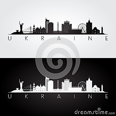 Ukraine skyline and landmarks silhouette Vector Illustration