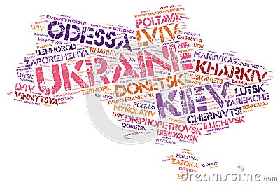 Ukraine top travel destinations word cloud Stock Photo