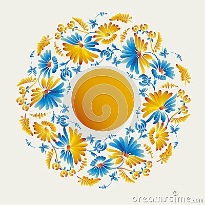 Ukraine traditional folk flowers round wreath Vector Illustration