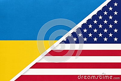 Ukraine and USA, symbol of country. Ukrainian vs American national flags Stock Photo