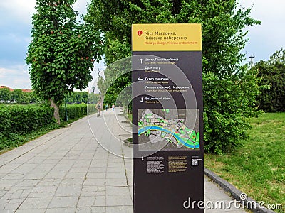 Kyivska embankment in Uzhgorod with an information stand for tourists Editorial Stock Photo