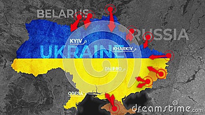 Ukraine war Animated conflict map of Russia invasion of Ukraine, the movement of troops. as of February 24, 2022, UHD 4K Stock Photo