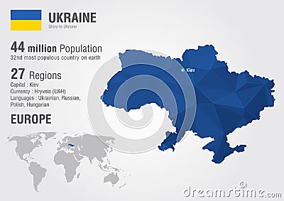 Ukraine world map with a pixel diamond texture. Vector Illustration