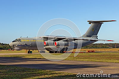 Ukrainian Air Force Ilyushin IL-76 transport plane in the tarmac of Kleine-Brogel Airbase. Belgium - September 14, 2019 Editorial Stock Photo