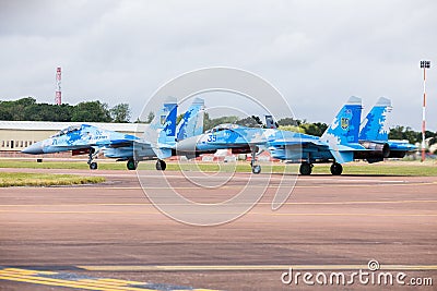 Ukrainian Air Force Su-27P & Su-27UB Flanker pair Editorial Stock Photo