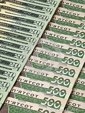 Ukrainian and American banknotes Stock Photo