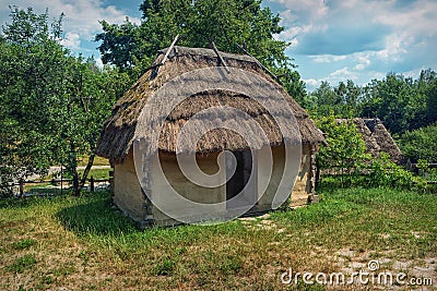 Ukrainian authentic old rural house - outbuilding. Stock Photo