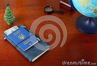 Ukrainian biometric passport. Preparing for the christmas trip Stock Photo