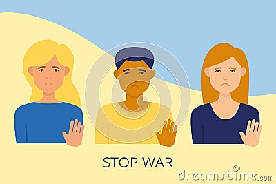 Ukrainian characters, people against the war, stop the war. Save Ukraine Vector Illustration
