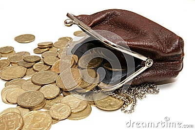 Ukrainian coins in pouch Stock Photo