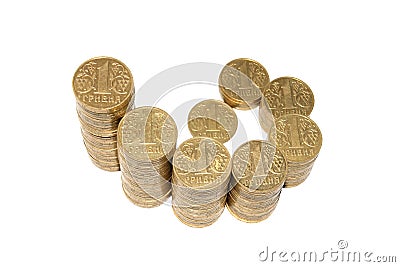 Ukrainian coins, pyramid. (isolated) Stock Photo