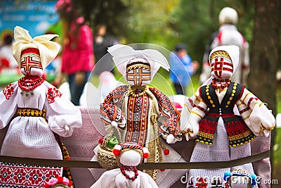 Ukrainian doll-motanka or rag doll. Stuffed Toys Stock Photo