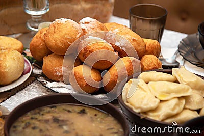 Ukrainian Donuts on a christmas table. Ukrainian holy evening Stock Photo
