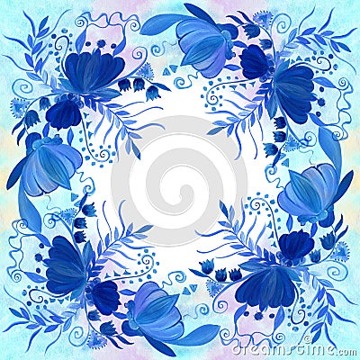 Ukrainian ethnic painting. Petrikovskaya painting. Flower composition. Stylized flowers. Stock Photo