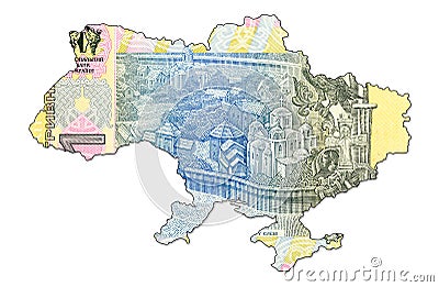 1 ukrainian hryvnia banknote in shape of ukrain Stock Photo