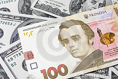 Ukrainian hryvnia, dollar, money close-up. Banknotes the concept Stock Photo