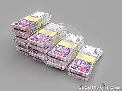 Ukrainian hryvnia finance concept. Hryvnia 200 banknotes stacked, symbolizing wealth, savings, and financial success in Ukraine. Stock Photo