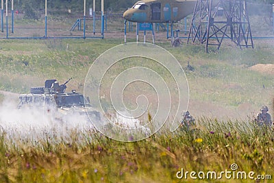 Ukrainian military vehicle KrAZ Spartan with comandos attack sim Editorial Stock Photo