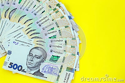 Ukrainian money hryvnia. New bills on 500 UAH. Stock Photo