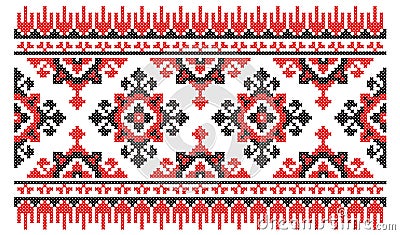 Ukrainian national cross-stitch vector ornament geometric scheme. Black and red illustration Vector Illustration