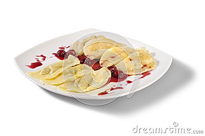 Ukrainian national dish varenyky with cherry Stock Photo