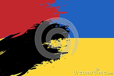 Ukrainian national flag with grunge brush strokes in red - black. ymbol, poster, banner of the national flag. Style watercolor Vector Illustration