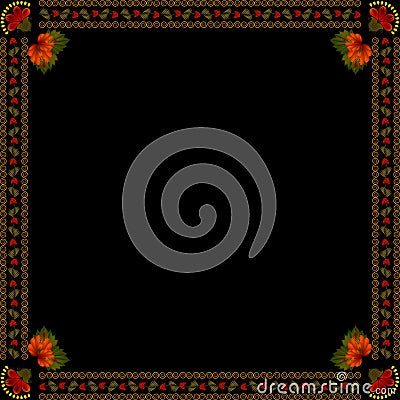 Ukrainian national floral ornament on dark background. Vector Illustration