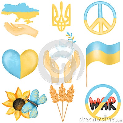 Ukrainian patriotic symbols, Ukraine clipart, symbols of the Ukrainian state Cartoon Illustration