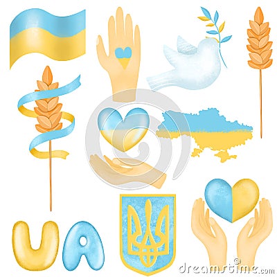 Ukrainian patriotic symbols, Ukraine clipart, symbols of the Ukrainian state Cartoon Illustration