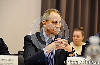 Kyiv, Ukraine - December 18, 2018: Mykola Tomenko during the competition Best practices of local self-government Editorial Stock Photo