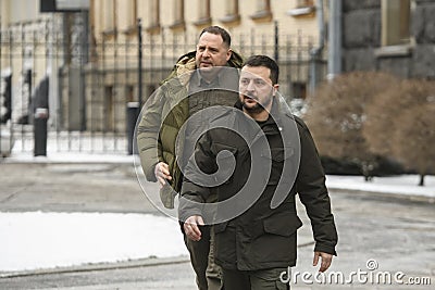 Ukrainian President Volodymyr Zelenskiy and Head of the Office of the President of Ukraine Andriy Yermak in Kyiv Editorial Stock Photo