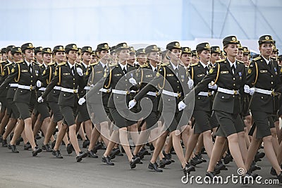 Ukrainian servicewomen march during a final rehearsal for the Independence Day military parade in central Kyiv, Ukraine Editorial Stock Photo