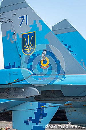 Ukrainian Sukhoi Su-27 fighter jet at Siauliai Air Base Editorial Stock Photo