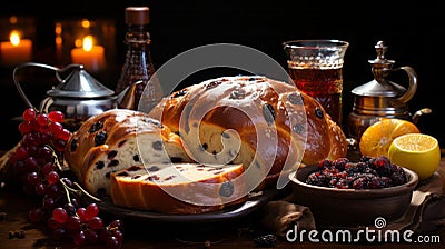 Ukrainian traditional dishes Still life babka - a swee. Generative AI. Stock Photo