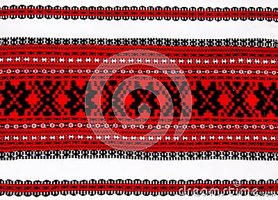 Ukrainian traditional red and black ornament embroidery closeup Stock Photo