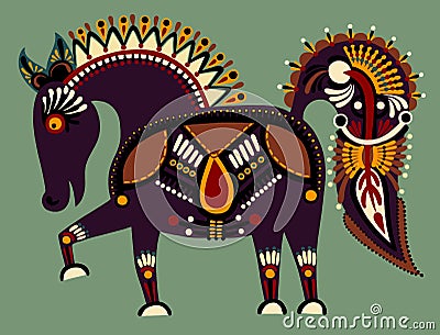 Ukrainian tribal ethnic painting, unusual horse, Vector Illustration