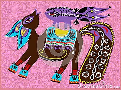 Ukrainian tribal ethnic painting, unusual horse Vector Illustration