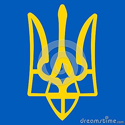 Ukrainian trident country emblem, tryzub on blue background, government symbol of Ukraine Vector Illustration